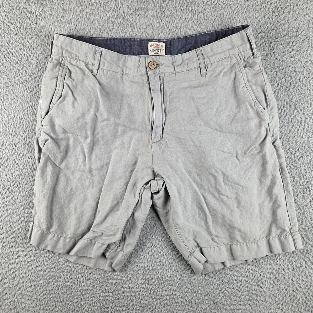 Faherty Linen Malibu Shorts Mens 32 Gray Casual Cotton Blend 9